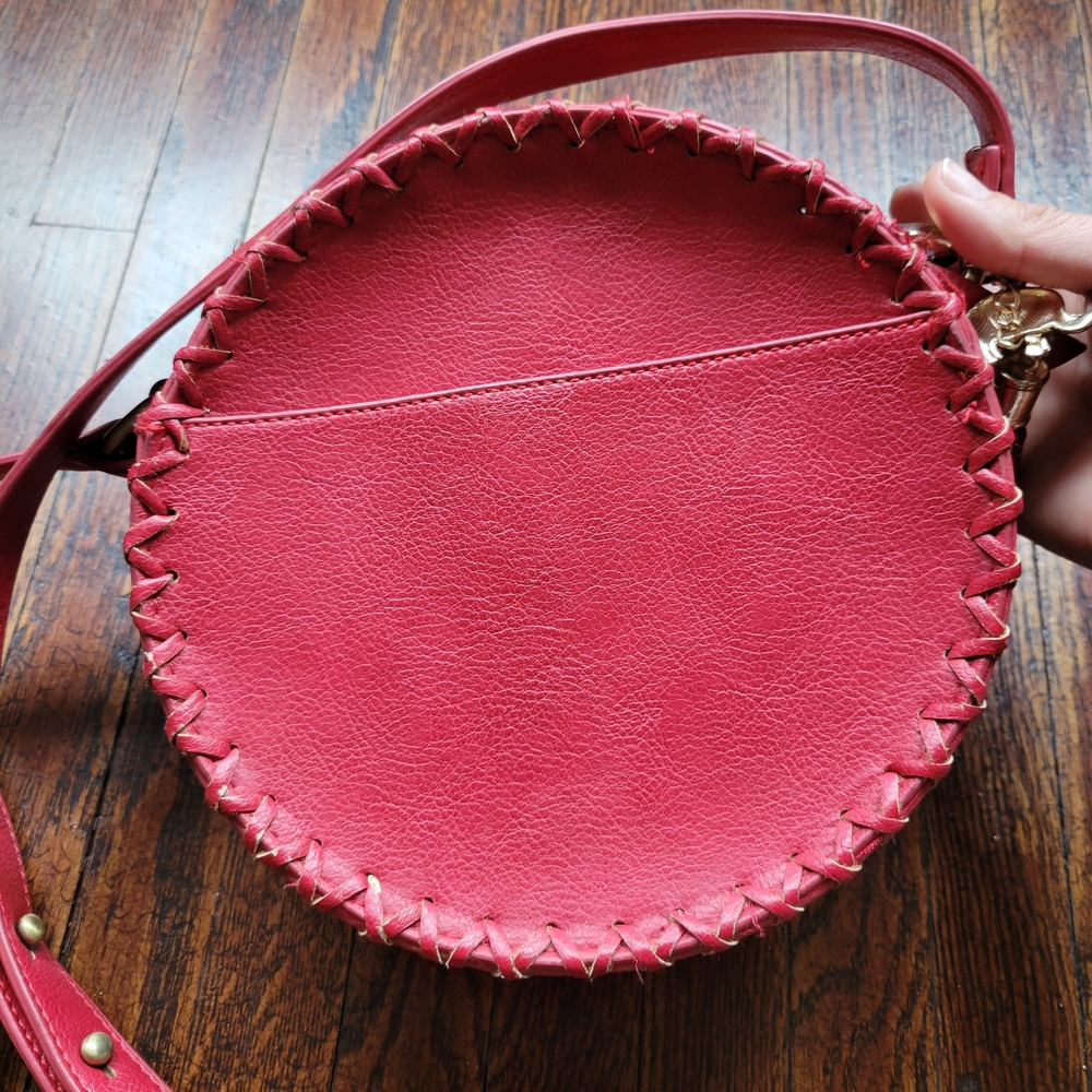 American Eagle Red Aeo Whip Stitch Crossbody Bag Leather
